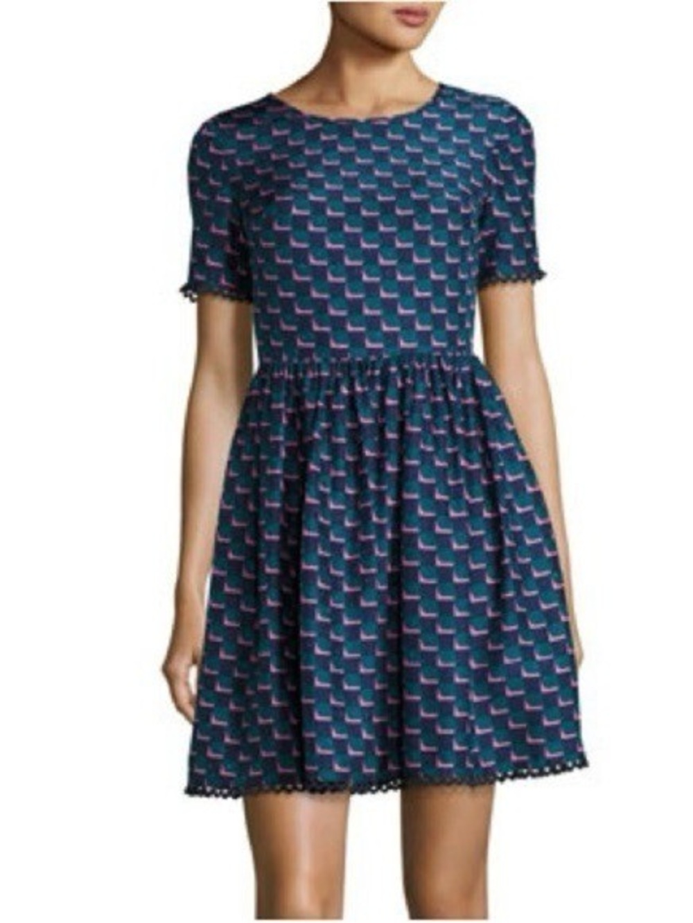 Kenzo 100% Silk Jacquard Scalloped Check Dress